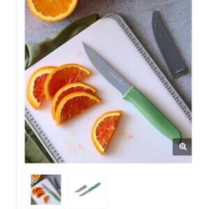 Pampered Chef Coated Knife with Blade Cover Utility 100842 Green Retired NEW